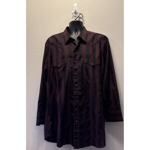 Vintage Panhandle Slim Pink Pearl Snap Maroon/Black‎ Mens 18-36  Western Rodeo